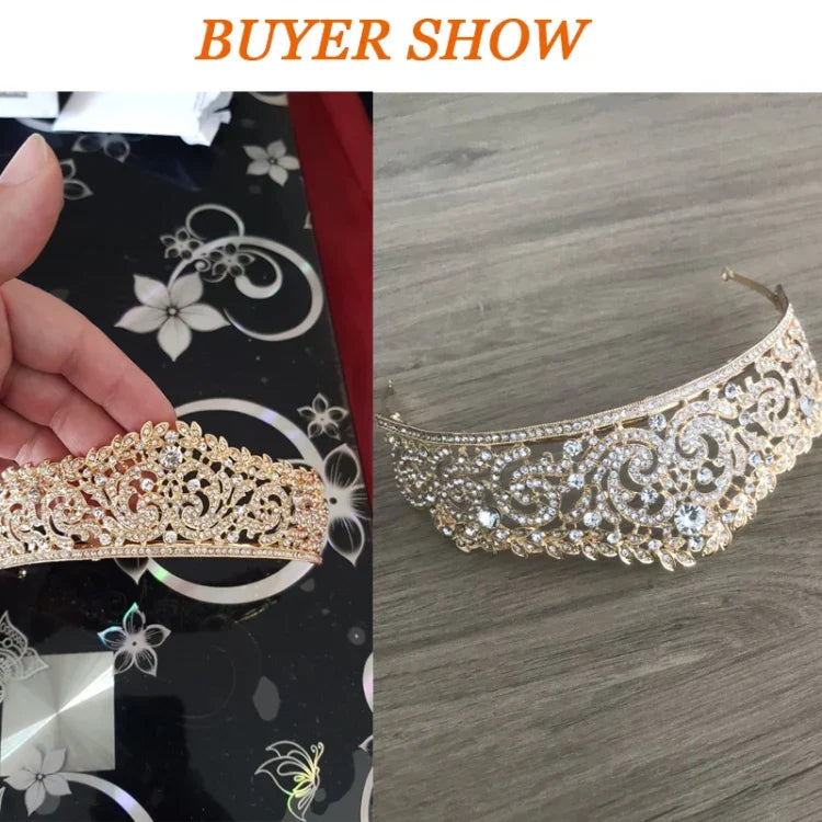 Brautschmuck für Damen, Hochzeitsschmuck, Tiara, Krone, goldfarben, mit Strasssteinen besetzt, Accessoires, Haarband, Tiara, Krone