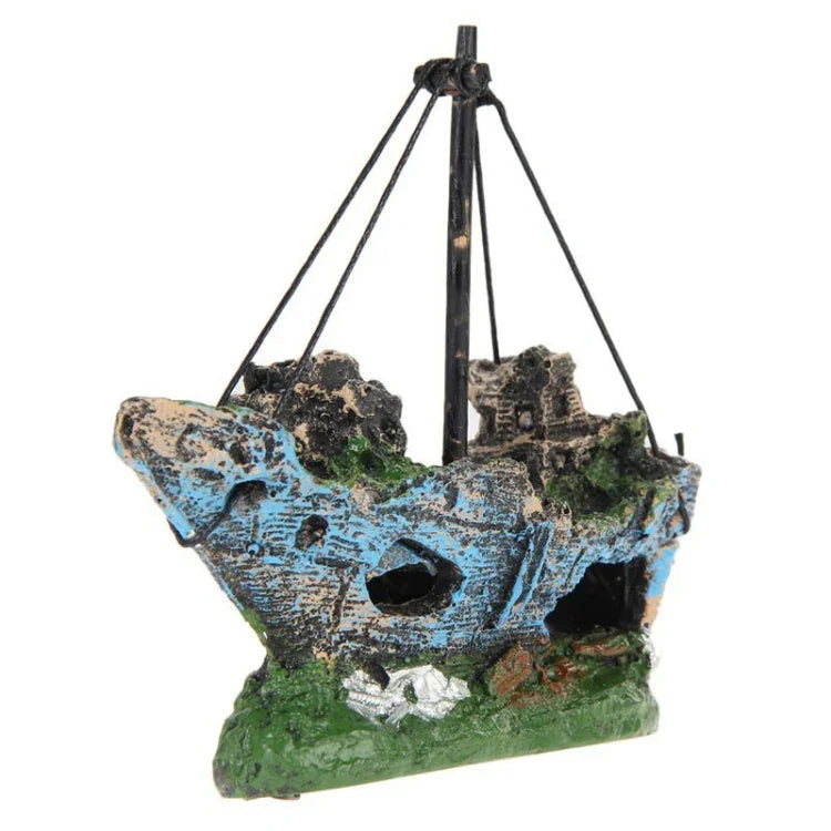 Piratenschiff Verfaultes Boot Kleines Netzboot Aquarium Landschaftsbau Fischtank Glaszylinder Szene, Piratenschiff