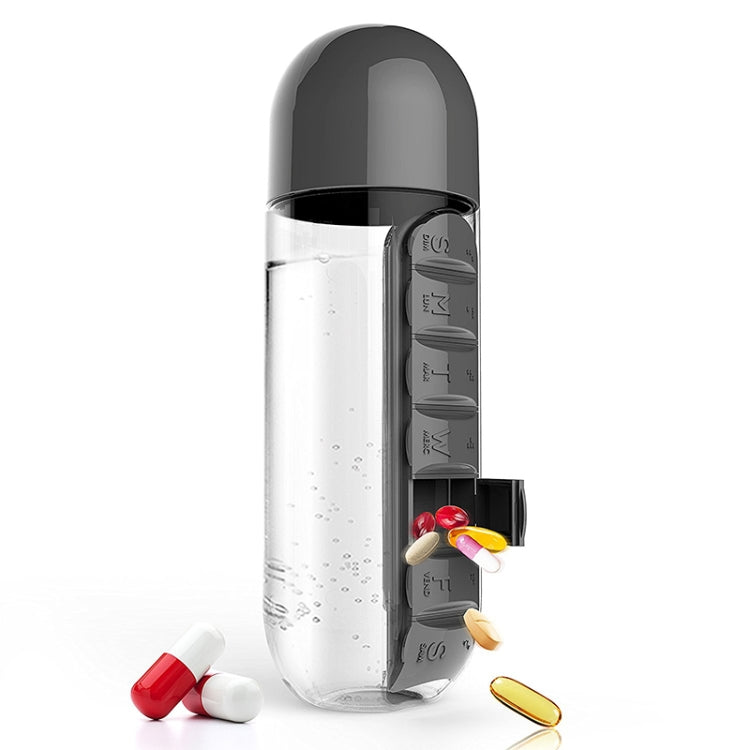 600ML Kunststoff-Wasserflasche mit täglichem Pillen-Organizer Trinkflaschen