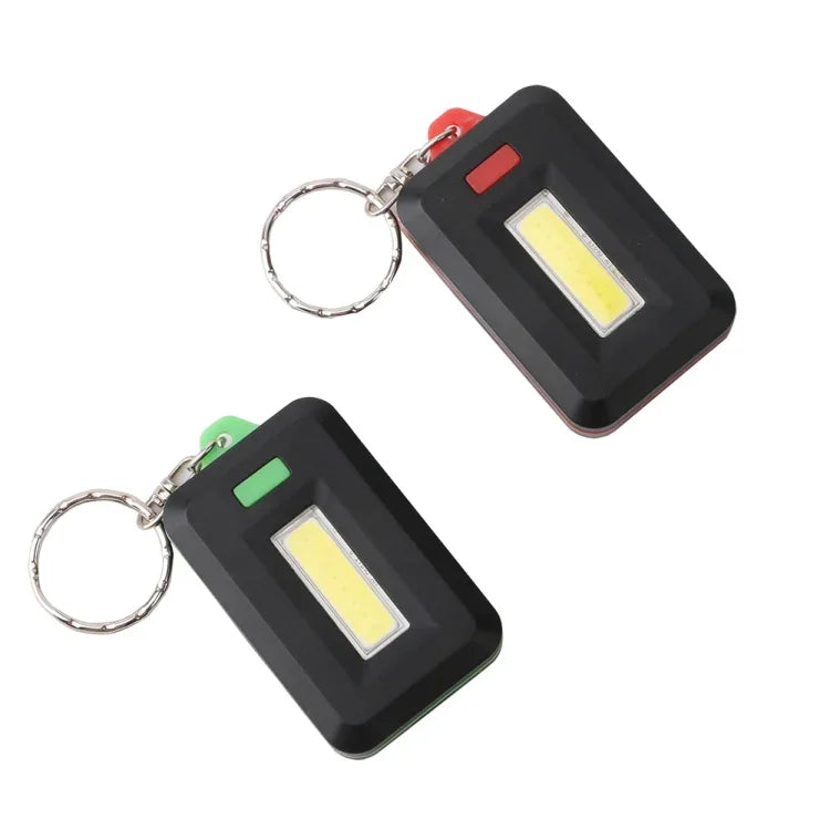 2 Stück 3W Mini COB LED Taschenlampe Schlüsselanhänger Notfall Camping Rucksacklicht mit 3 Modi, Rot, Grün