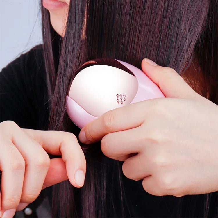 Tragbare elektrische Haarbürste mit Ionen-Technologie, Haarglätterbürste, Negativ-Ionen-Kamm, antistatisch, Massagefunktion, Mini-Haarglättungskamm, Pink, Grün