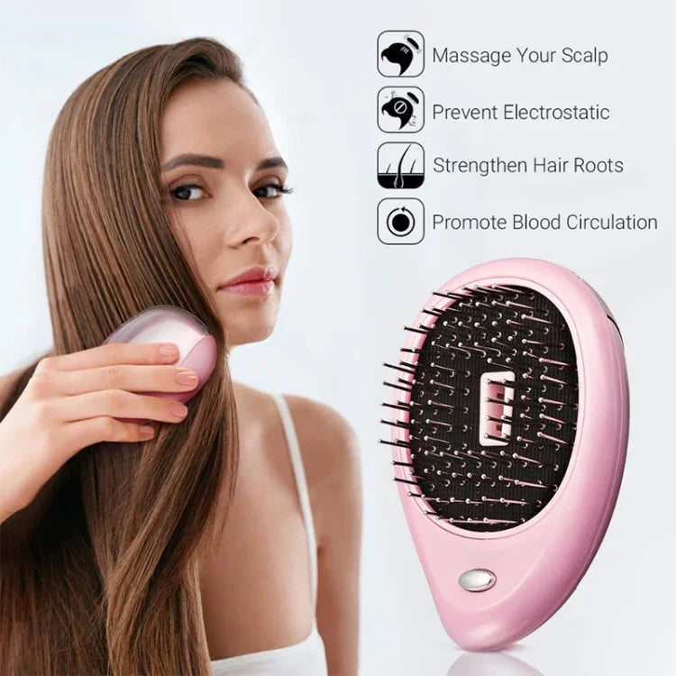 Tragbare elektrische Haarbürste mit Ionen-Technologie, Haarglätterbürste, Negativ-Ionen-Kamm, antistatisch, Massagefunktion, Mini-Haarglättungskamm, Pink, Grün