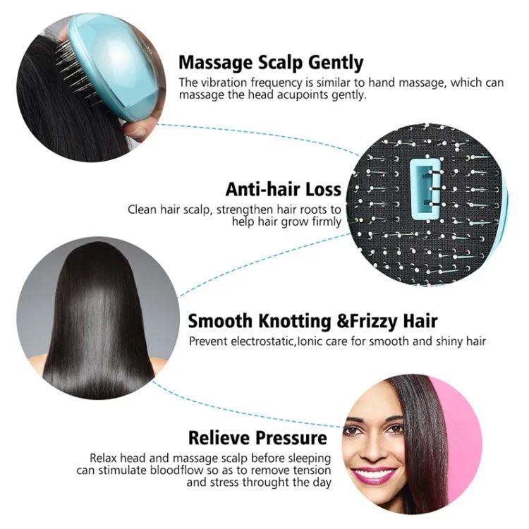 Tragbare elektrische Haarbürste mit Ionen-Technologie, Haarglätterbürste, Negativ-Ionen-Kamm, antistatisch, Massagefunktion, Mini-Haarglättungskamm, Pink, Grün