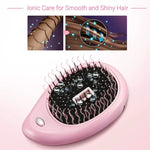 Tragbare elektrische Haarbürste mit Ionen-Technologie, Haarglätterbürste, Negativ-Ionen-Kamm, antistatisch, Massagefunktion, Mini-Haarglättungskamm, Pink, Grün