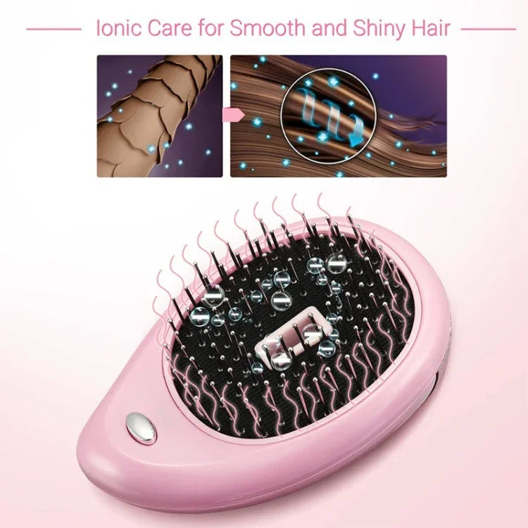 Tragbare elektrische Haarbürste mit Ionen-Technologie, Haarglätterbürste, Negativ-Ionen-Kamm, antistatisch, Massagefunktion, Mini-Haarglättungskamm, Pink, Grün