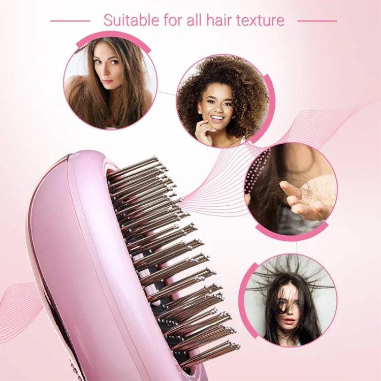 Tragbare elektrische Haarbürste mit Ionen-Technologie, Haarglätterbürste, Negativ-Ionen-Kamm, antistatisch, Massagefunktion, Mini-Haarglättungskamm, Pink, Grün