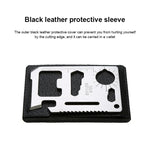 100 STÜCK 11-in-1 Tragbarer multifunktionaler Outdoor-Werkzeugkarten-Cutter aus Edelstahl mit Lederetui, Größe: 6,9 x 4,5 cm, 10 STÜCK
