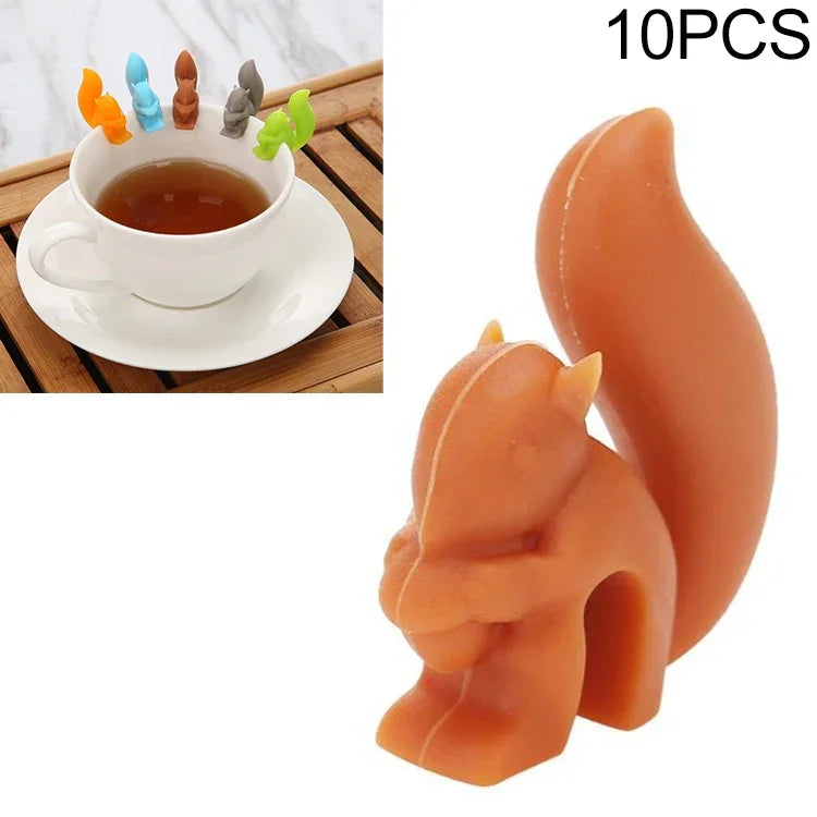 10 Stück Silikon-Eichhörnchen-Teebeutel, multifunktionaler Weinglas-Tassenerkenner, Eichhörnchen (Kaffee)