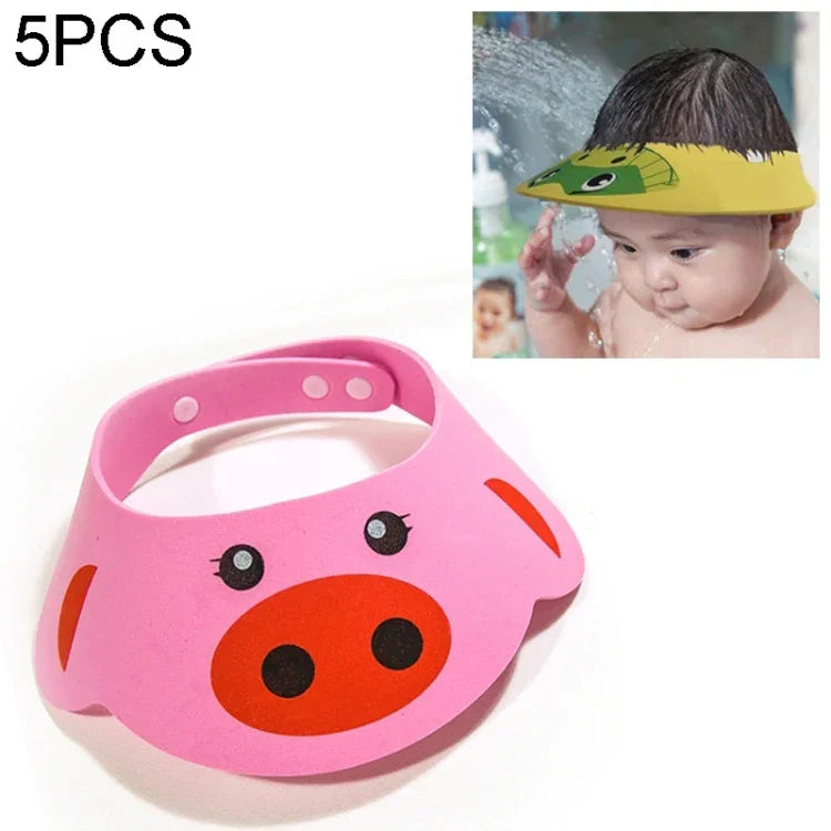 2 Stück Baby-Kinder-Badekappe Duschhaube Baby-Badehaube Duschhut Badevisier Kinder-Badehaube Haarschutzhut, rosa Schwein, gelber Hund, grüner Frosch