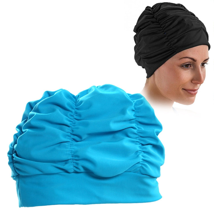 Damen Ohrenschützer Faltenstoff Schwimmkappe, Damen Schwimmkappe (See-Blau), Damen Schwimmkappe (Lila), Damen Schwimmkappe (Rosa)