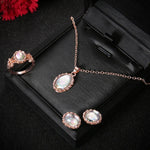 Damen Opal Halskette Ohrringe Ring Kristall Schmuckset