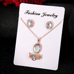 Damen Opal Halskette Ohrringe Ring Kristall Schmuckset