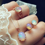 Damen Opal Halskette Ohrringe Ring Kristall Schmuckset