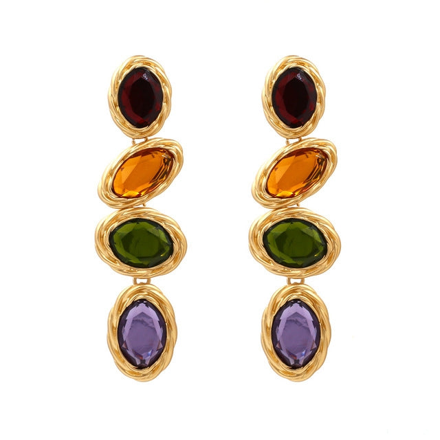 Retro Metallfarbene Geometrische Glas Diamant Ohrringe Schmuck