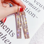 Modische Lange Geometrische Tropfen-Ohrringe Luxus Gold Silberfarbene Rechteckige Strass-Ohrringe, Blau, Gold, Roségold, Silber