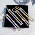 Modische Lange Geometrische Tropfen-Ohrringe Luxus Gold Silberfarbene Rechteckige Strass-Ohrringe, Blau, Gold, Roségold, Silber