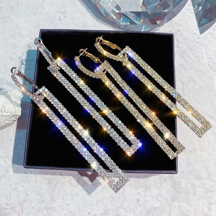 Modische Lange Geometrische Tropfen-Ohrringe Luxus Gold Silberfarbene Rechteckige Strass-Ohrringe, Blau, Gold, Roségold, Silber
