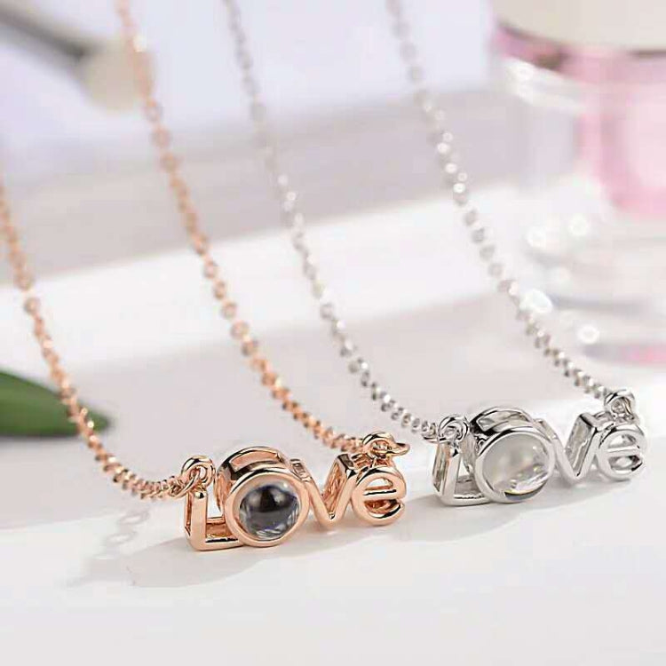 Love Memory 100 Languages I Love You Projection Love Letter Pendant Necklace, love letter rose gold, love letter silver
