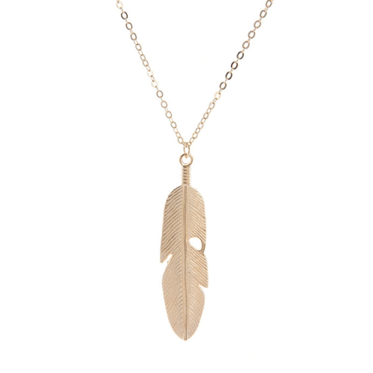 Schlichte klassische Anhänger-Halskette Feder-Halskette Lange Pulloverkette Schmuck Choker-Halskette für Damen, Gold, Silber