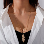 Schlichte klassische Anhänger-Halskette Feder-Halskette Lange Pulloverkette Schmuck Choker-Halskette für Damen, Gold, Silber