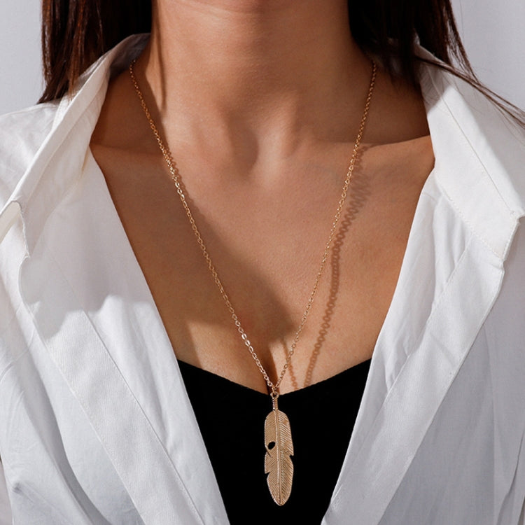 Schlichte klassische Anhänger-Halskette Feder-Halskette Lange Pulloverkette Schmuck Choker-Halskette für Damen, Gold, Silber