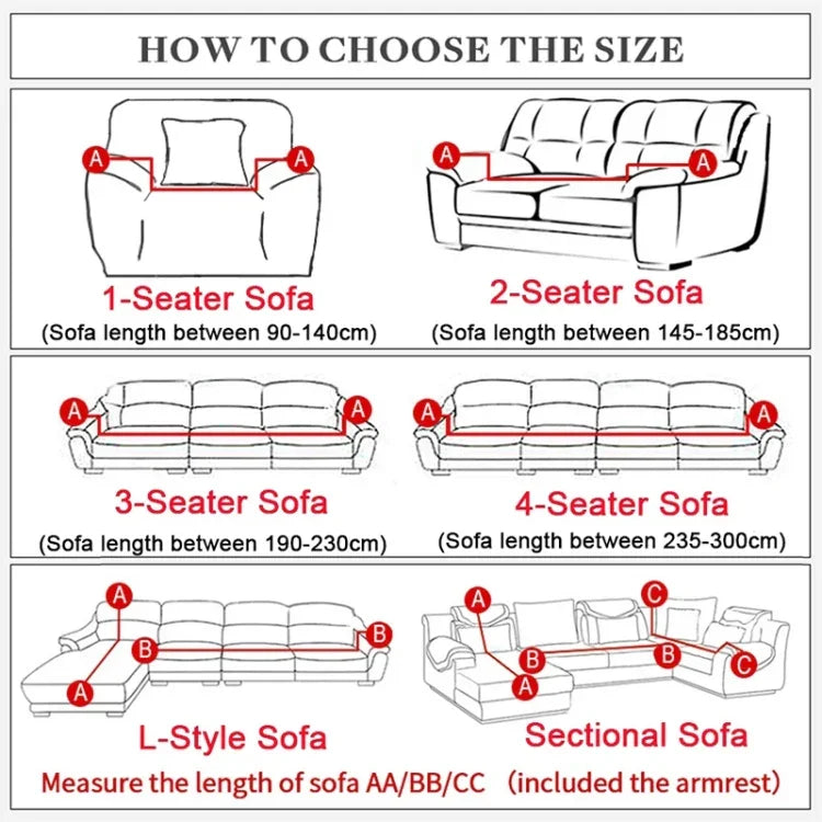 Sofa All-inclusive Universal Set Sofa Full Cover Add One Piece of  Pillow Case, Single Seater(90-140cm), Two Seater(145-185cm), Three Seater(190-230cm), Four Seater(235-300cm)