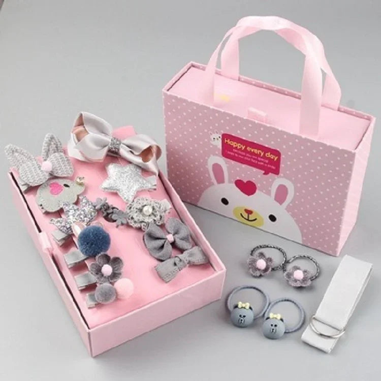 18-teiliges Set Baby-Haaraccessoires für Mädchen, Haarnadeln, Haarringe, in Box, TBD077045401A, TBD077045401B, TBD077045401C, TBD077045401D, TBD077045401E