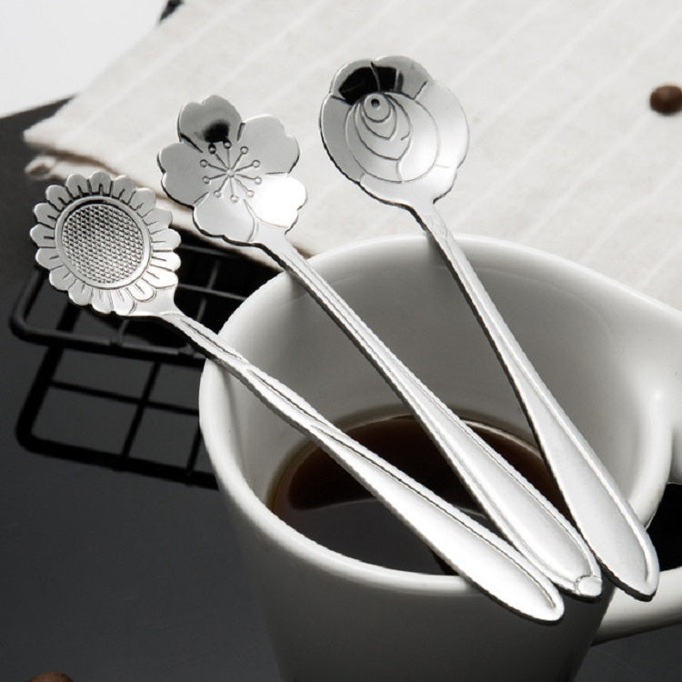 3 Stück Edelstahl Haushalt Kreative Blumenlöffel Kaffeerührlöffel, Sonnenblumenlöffel, Stiefmütterchenlöffel, Glockenblumenlöffel, Pflaumenblütenlöffel, Kosmosblumenlöffel