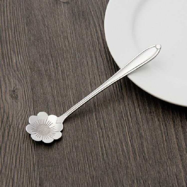 3 Stück Edelstahl Haushalt Kreative Blumenlöffel Kaffeerührlöffel, Sonnenblumenlöffel, Stiefmütterchenlöffel, Glockenblumenlöffel, Pflaumenblütenlöffel, Kosmosblumenlöffel