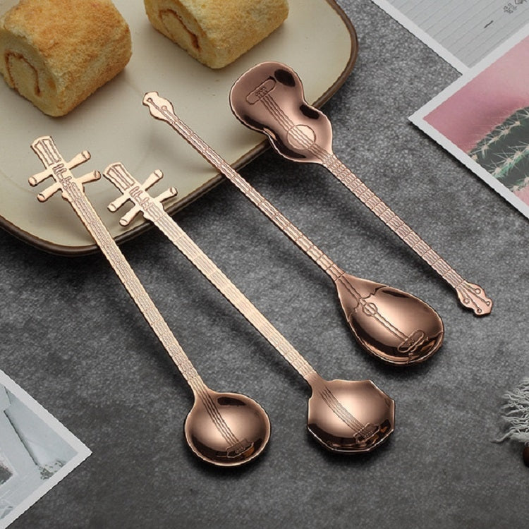 Kaffeerührlöffel aus Edelstahl, kreativer Musikinstrumente-förmiger Löffel, Gitarre Silber, Oktagon Silber, Laute Silber, Yueqin Silber, Gitarre Titangold, Oktagon Titangold, Laute Titangold, Yueqin Titangold, Gitarre Roségold
