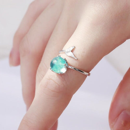 Damenmode Blaue Kristall Meerjungfrau-Form Offene Ringe