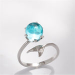 Damenmode Blaue Kristall Meerjungfrau-Form Offene Ringe