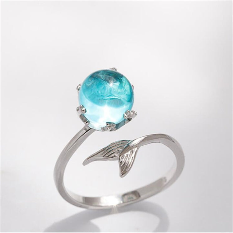 Damenmode Blaue Kristall Meerjungfrau-Form Offene Ringe