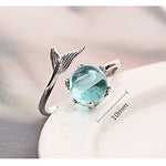 Damenmode Blaue Kristall Meerjungfrau-Form Offene Ringe