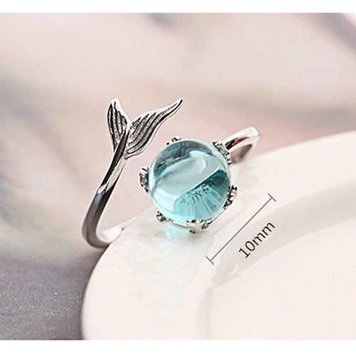 Damenmode Blaue Kristall Meerjungfrau-Form Offene Ringe