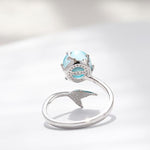 Damenmode Blaue Kristall Meerjungfrau-Form Offene Ringe