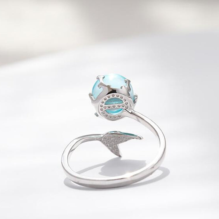 Damenmode Blaue Kristall Meerjungfrau-Form Offene Ringe