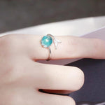 Damenmode Blaue Kristall Meerjungfrau-Form Offene Ringe