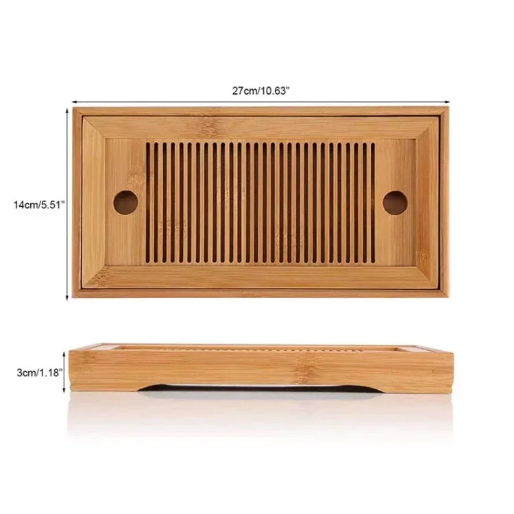 Bamboo Tea Trays Kung Fu Tea Accessories Tea Tray Table With Drain Rack, Bamboo Tea Trays