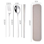 3 Stücke / Set Tragbares Edelstahl Besteck Kreativ Set Essstäbchen Löffel Gabel Geschenk, Stahl, Schwarz, Pink, Rot, Blau