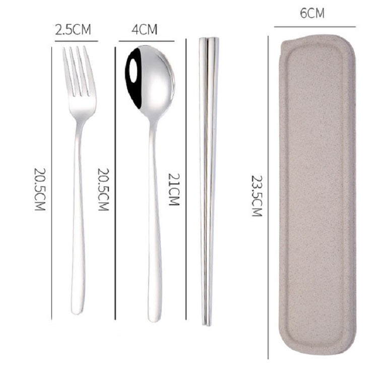 3 Stücke / Set Tragbares Edelstahl Besteck Kreativ Set Essstäbchen Löffel Gabel Geschenk, Stahl, Schwarz, Pink, Rot, Blau