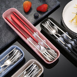 3 Stücke / Set Tragbares Edelstahl Besteck Kreativ Set Essstäbchen Löffel Gabel Geschenk, Stahl, Schwarz, Pink, Rot, Blau