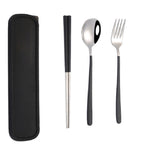 3 Stücke / Set Tragbares Edelstahl Besteck Kreativ Set Essstäbchen Löffel Gabel Geschenk, Stahl, Schwarz, Pink, Rot, Blau