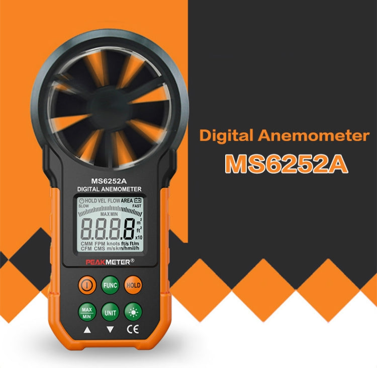 PEAKMETER hochpräzises Digitalanzeige Windgeschwindigkeit Luftvolumen Messgerät, MS6252A Windgeschwindigkeit, Luftvolumen, MS6252B Temperatur, Feuchtigkeit, USB