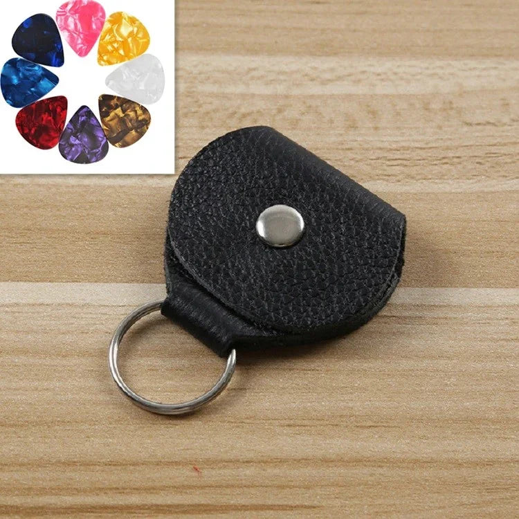 10er-Pack Aufbewahrungstaschen für Gitarrenplektren aus echtem Leder mit Schlüsselring, Schwarz, Braun