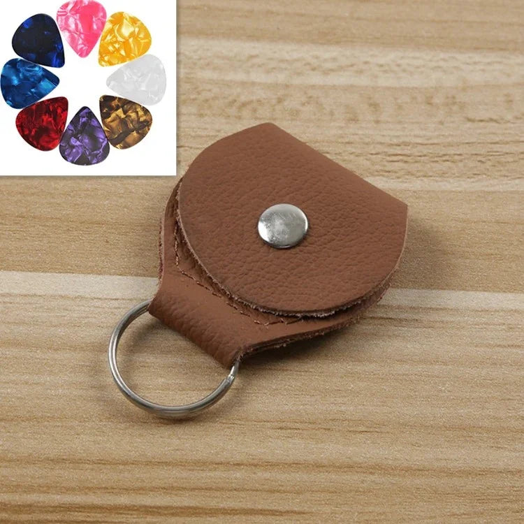 10er-Pack Aufbewahrungstaschen für Gitarrenplektren aus echtem Leder mit Schlüsselring, Schwarz, Braun