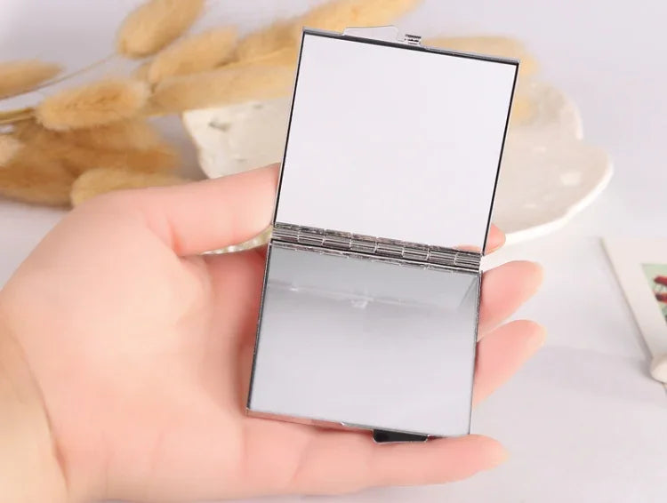 Handgefertigter, diamantbesetzter Mini-Kosmetikspiegel zum Zusammenklappen, tragbarer Spiegel, doppelseitiger Edelsteinbogen