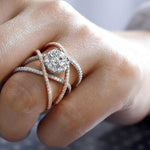 Rose Gold-plated Color Separation Ring Creative Cross Zircon Engagement Ring, 6, 7, 8, 9, 10