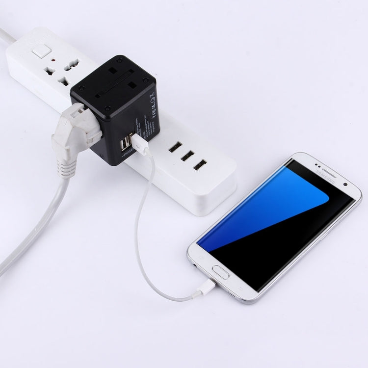 Weltweit universeller Reiseadapter mit versteckbaren Steckern & eingebauten Dual-USB-Ladeports für US, UK, AU, EU