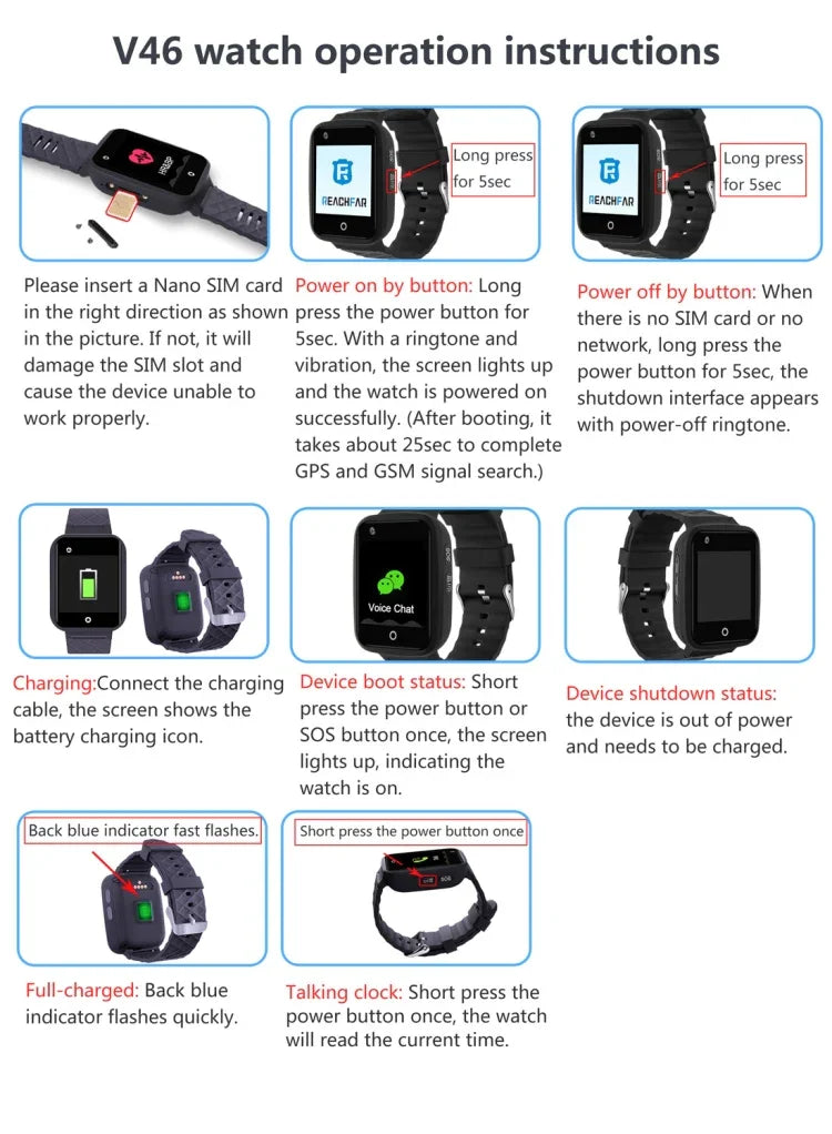 REACHFAR RF-V46-A GPS Smart Tracker Armband, Unterstützung von SOS / Kamera / Gesundheitsmanagement / 4G LTE / Blutdruck / Herzfrequenz, für Asien / Europa / Afrika / Australien, RF-V46-A